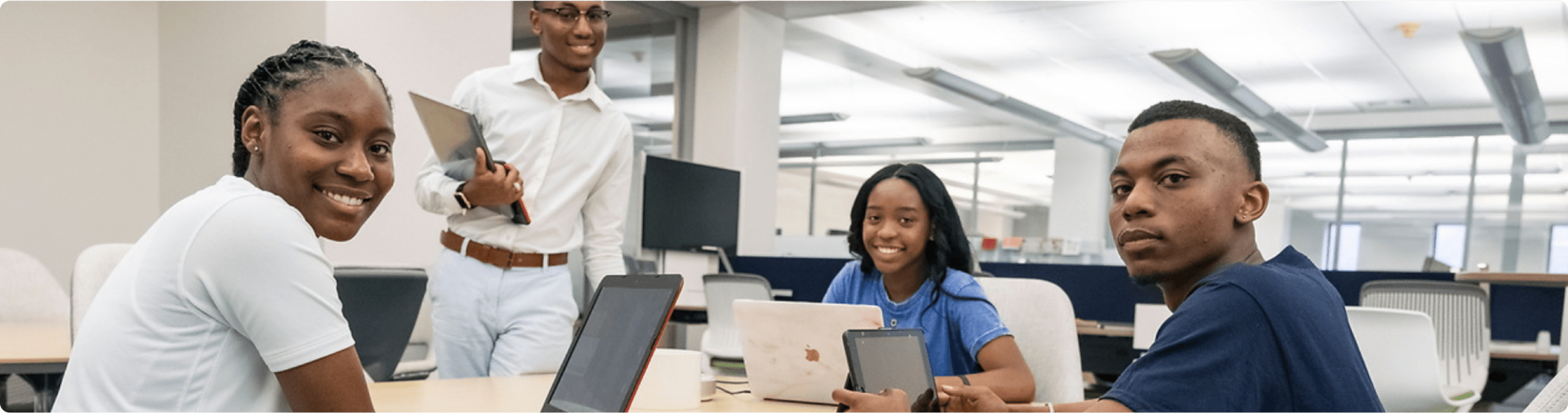 student in conference room